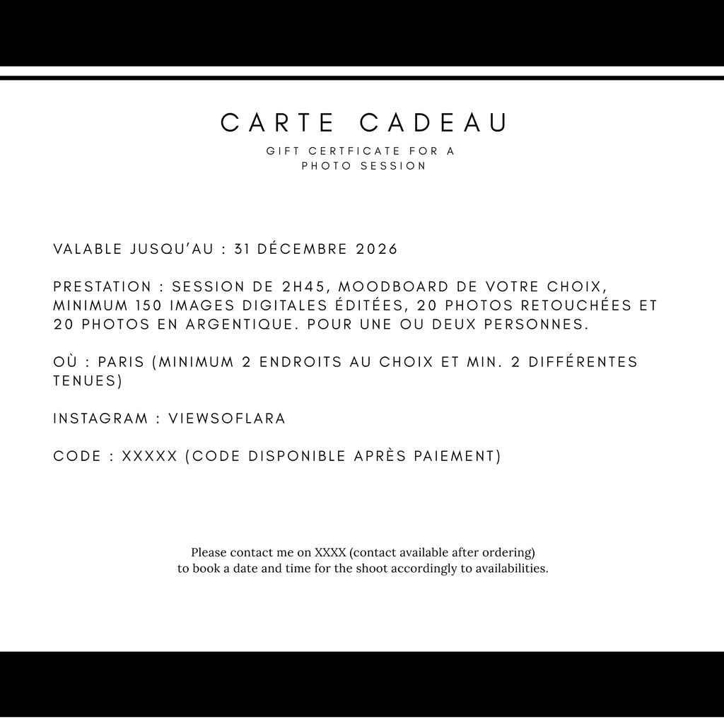 Carte cadeau - Argentique/Digital 1 ou 2 pers. (2h45)