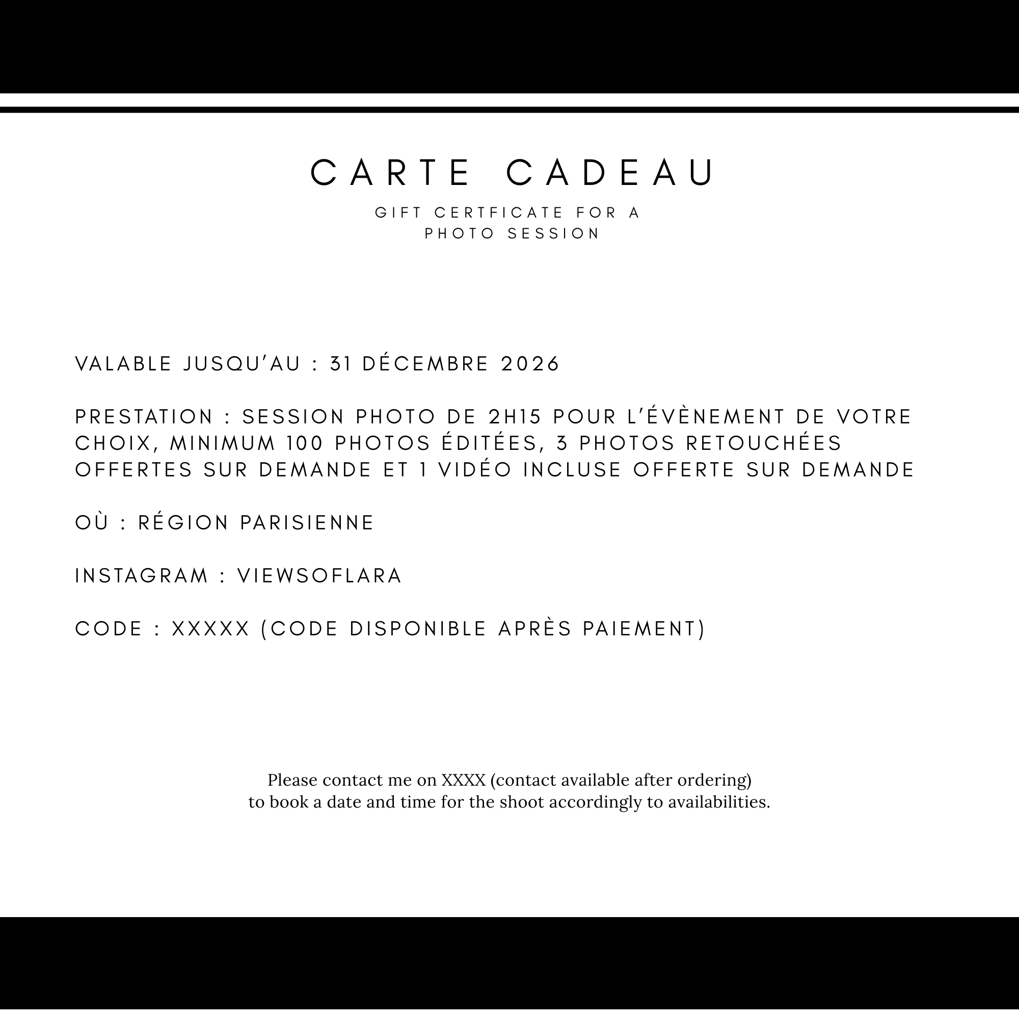 Carte cadeau - Évènement (2h15)